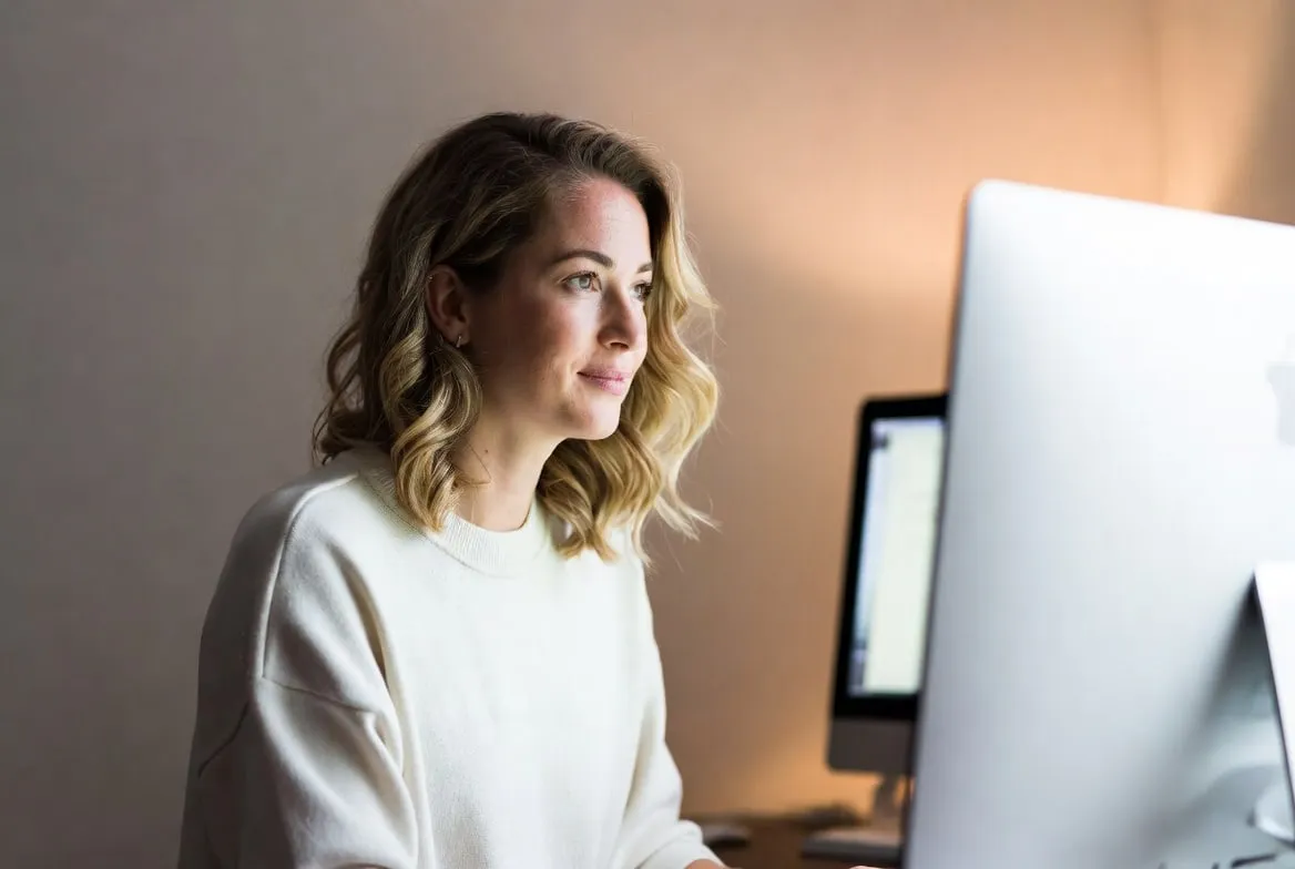 One person working calmly at a clean desk with two tidy screens